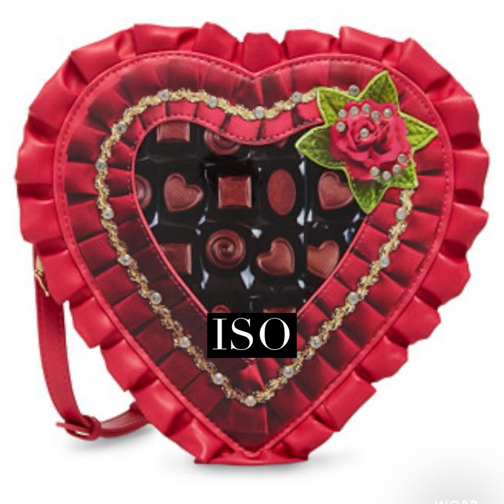 ISO. Betsey Johnson Chocolate candy heart handbag purse.